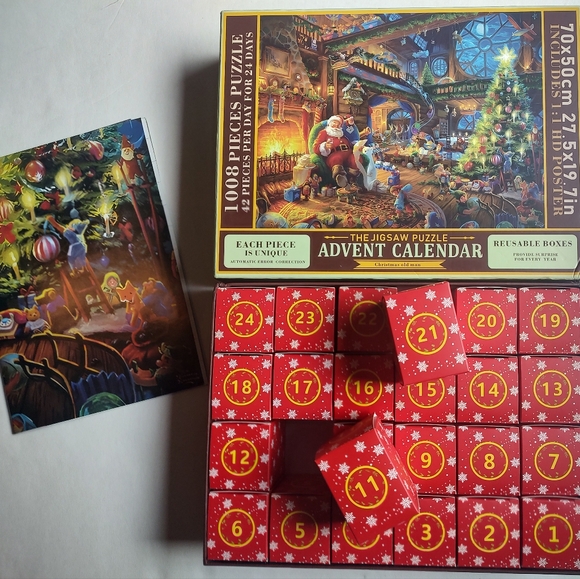 Jigsaw Puzzle Advent Calendar 1008 Pieces Puzzle 24 Days Christmas Old Man Santa - Picture 15 of 16